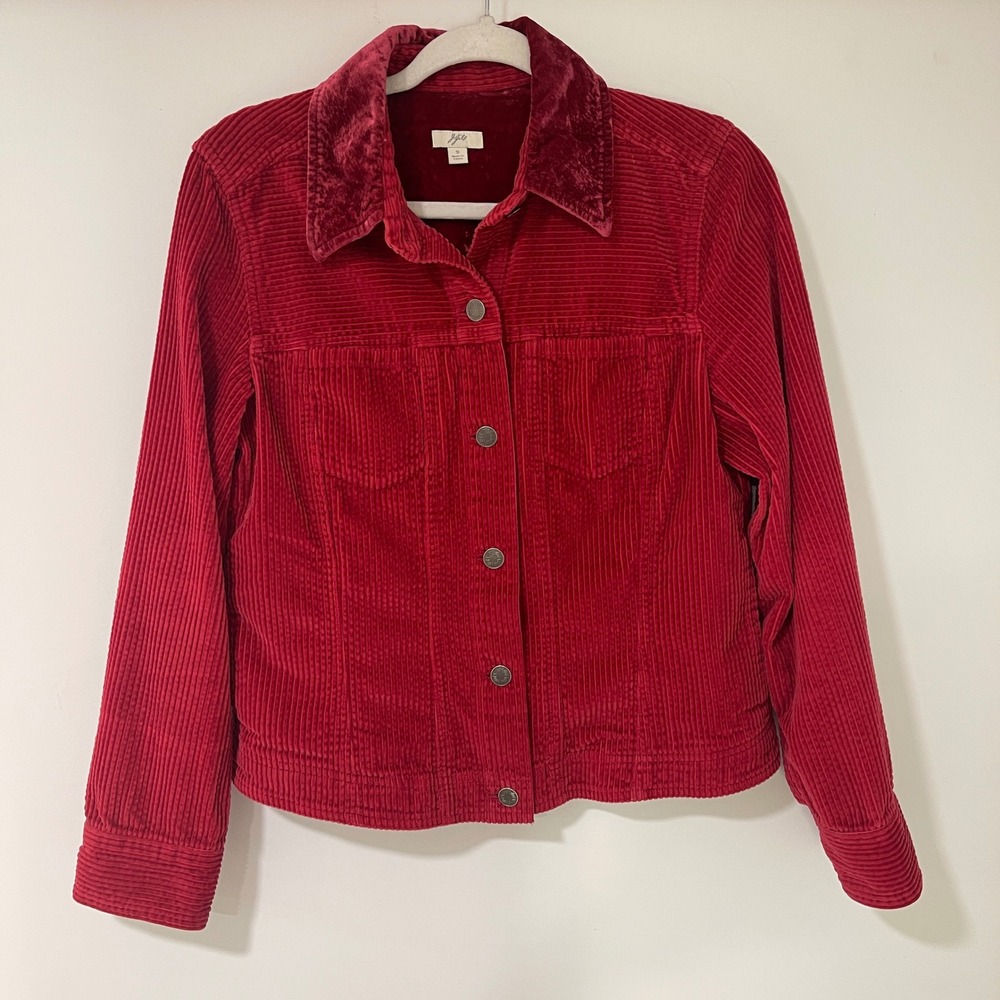 J. Jill Corduroy Jacket Womens Small Red Cotton Velvet Collar Trucker Button Up